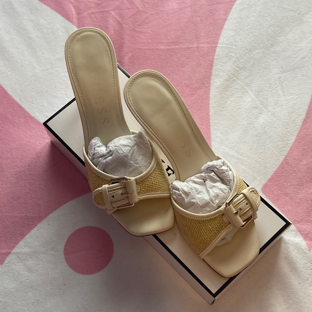 Guess Women's Tan kitten heels with Buckle